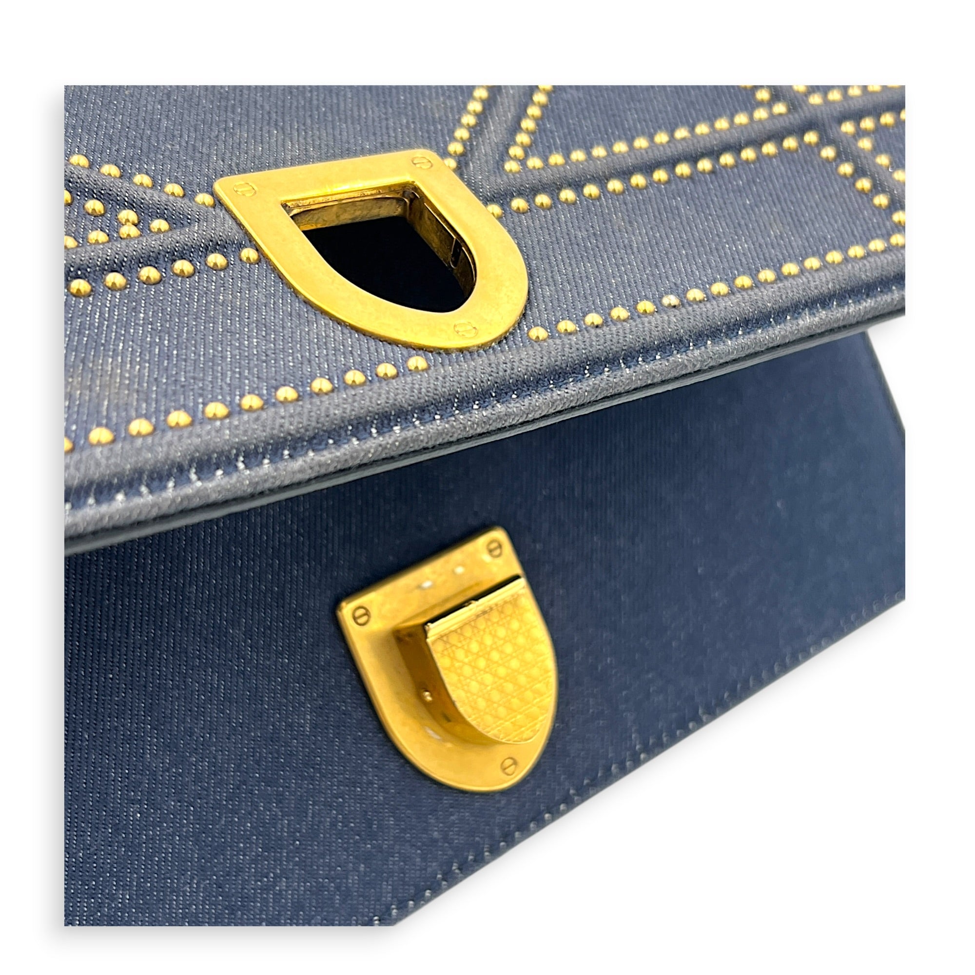 Diorama Shoulder Bag Blue in Denim, Gold hardware
