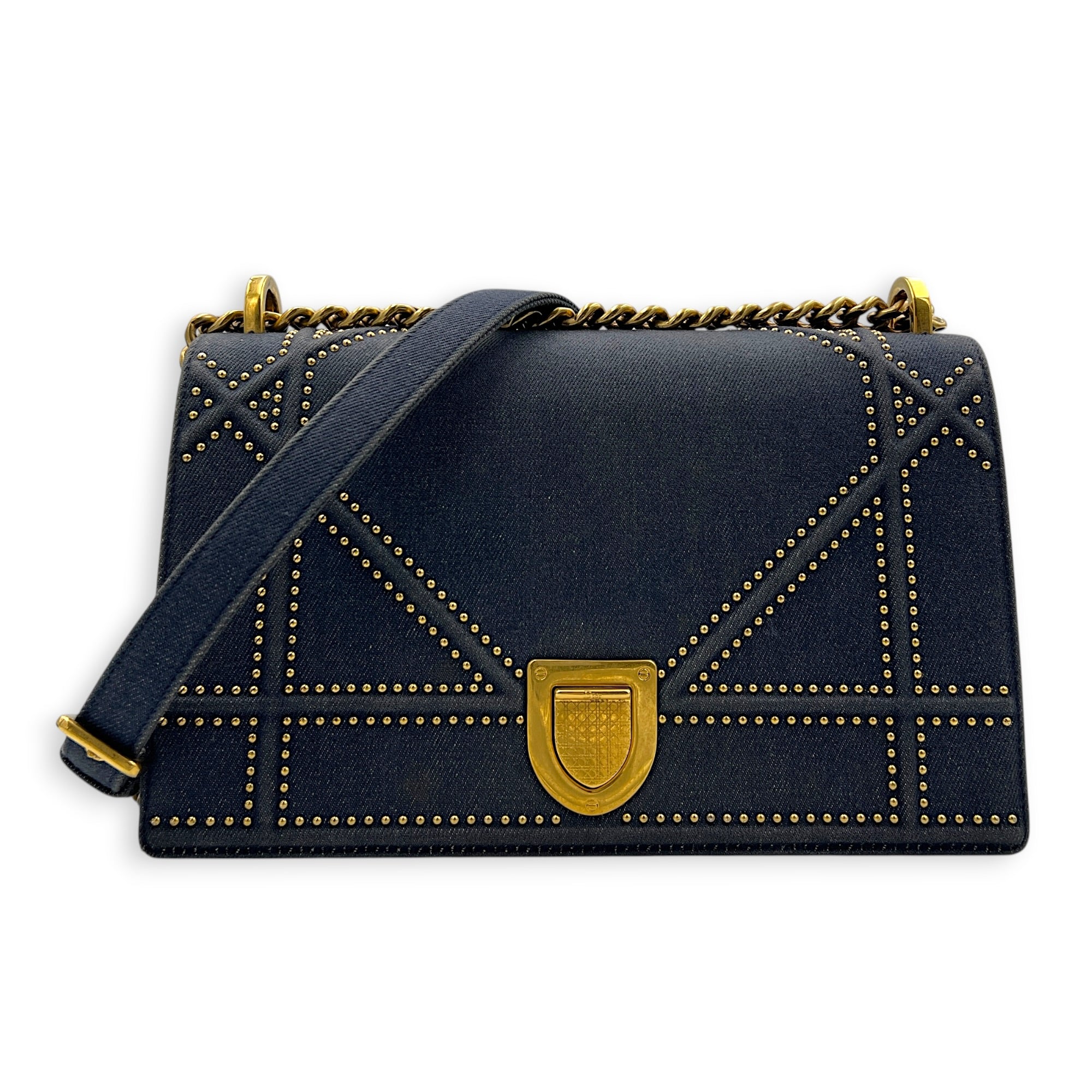 Diorama Shoulder Bag Blue in Denim, Gold hardware