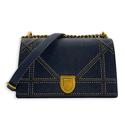Diorama Shoulder Bag Blue in Denim, Gold hardware