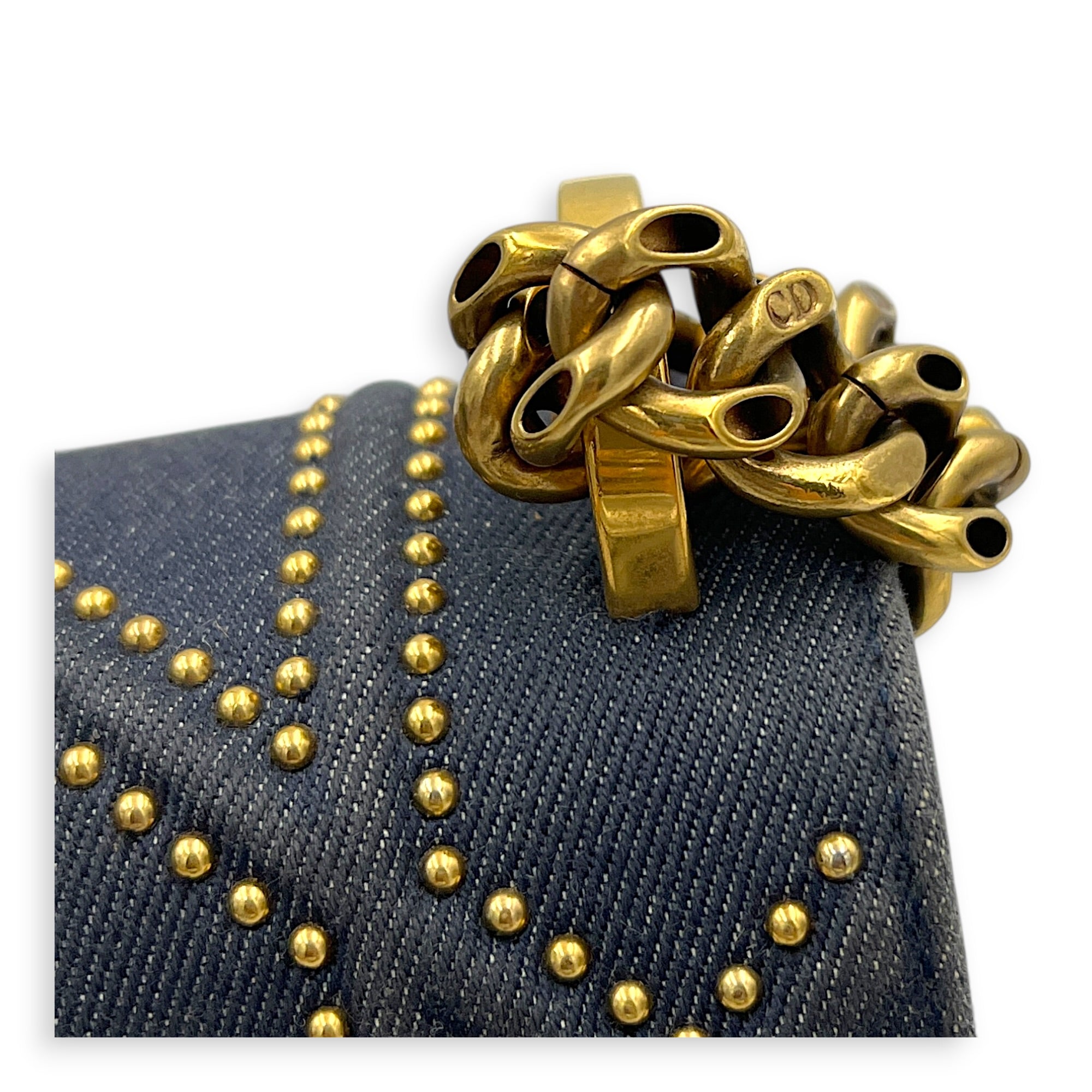 Diorama Shoulder Bag Blue in Denim, Gold hardware