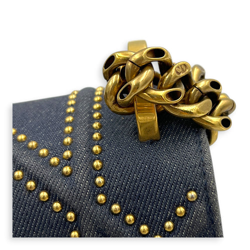 Diorama Shoulder Bag Blue in Denim, Gold hardware