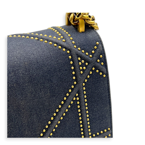 Diorama Shoulder Bag Blue in Denim, Gold hardware