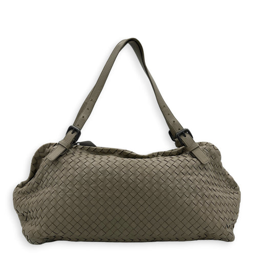 Intrecciato Shoulder Bag Beige in Lambskin, Ruthenium hardware
