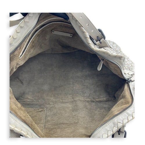 Intrecciato Shoulder Bag Beige in Lambskin, Ruthenium hardware