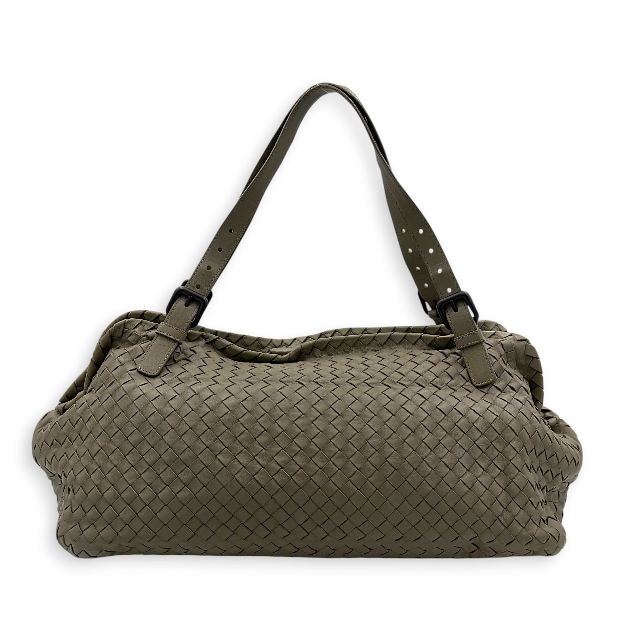 Intrecciato Shoulder Bag Beige in Lambskin, Ruthenium hardware