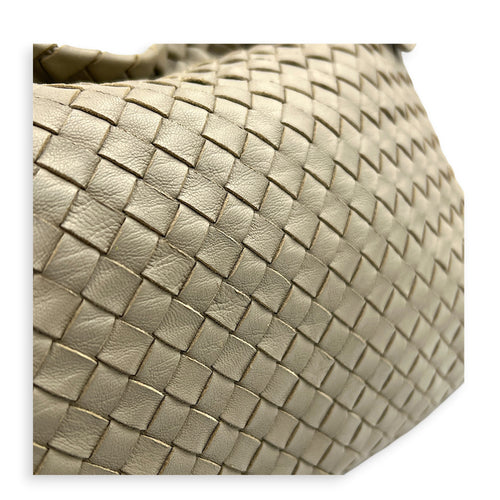 Intrecciato Shoulder Bag Beige in Lambskin, Ruthenium hardware