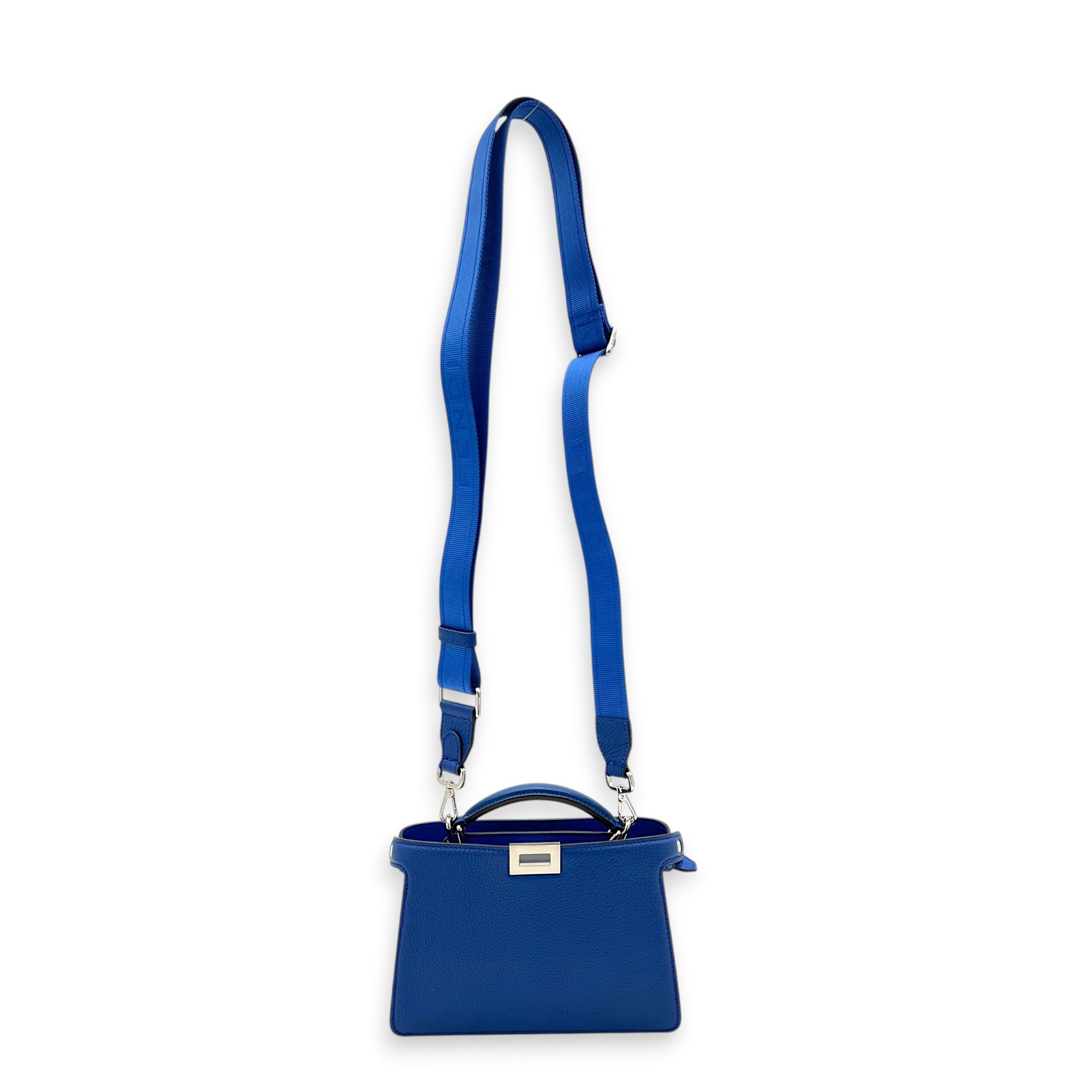 Peekaboo Shoulder Bag Blue in Calfskin, Silver hardware