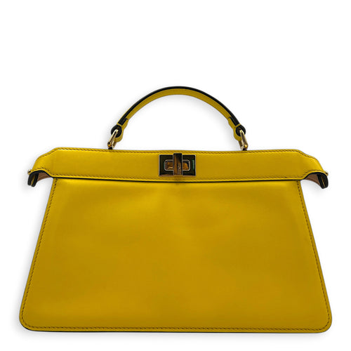 Peekaboo Top Handle Bag Yellow in Calfskin, Gold hardware