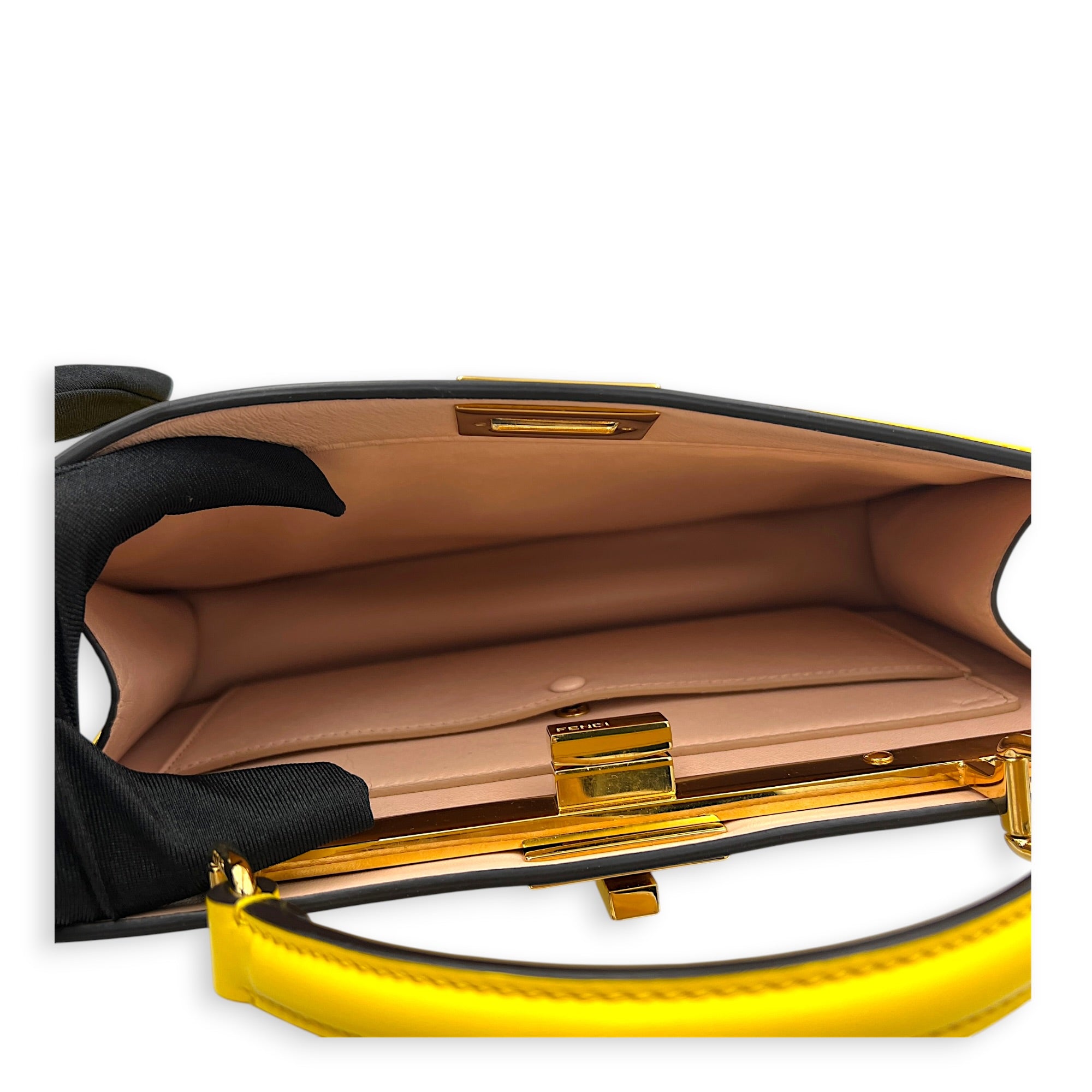 Peekaboo Top Handle Bag Yellow in Calfskin, Gold hardware