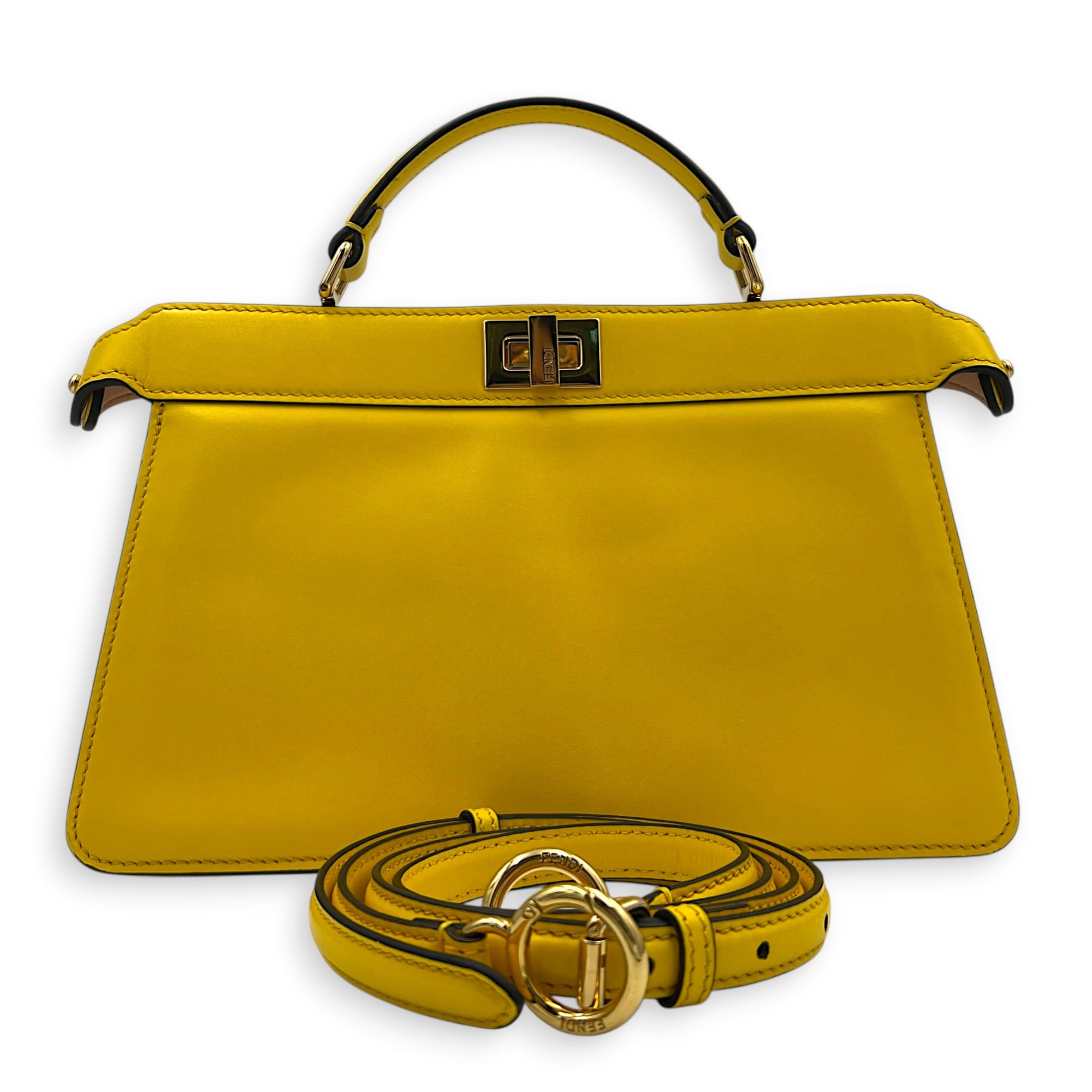 Peekaboo Top Handle Bag Yellow in Calfskin, Gold hardware