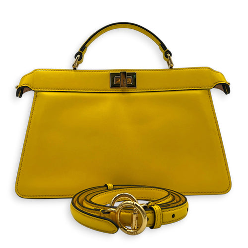 Peekaboo Top Handle Bag Yellow in Calfskin, Gold hardware