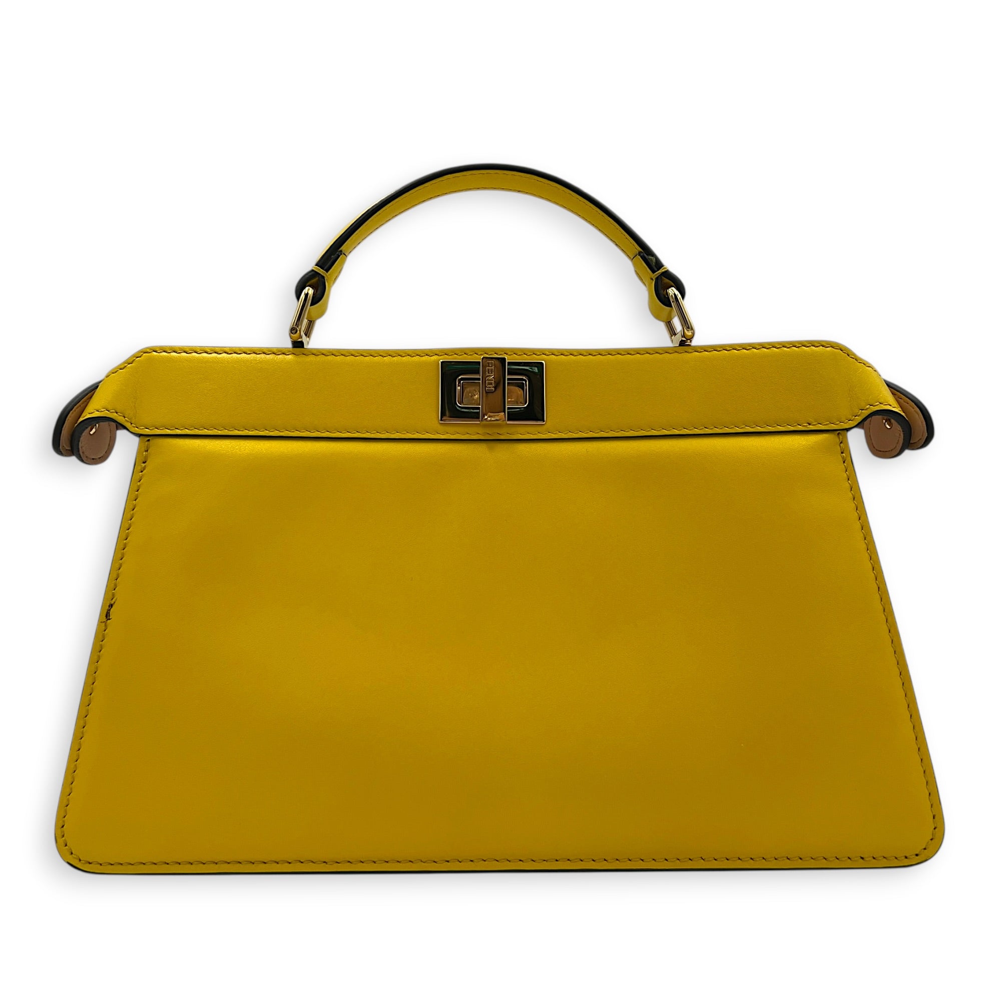 Peekaboo Top Handle Bag Yellow in Calfskin, Gold hardware