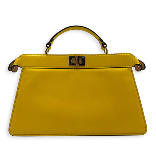 Peekaboo Top Handle Bag Yellow in Calfskin, Gold hardware