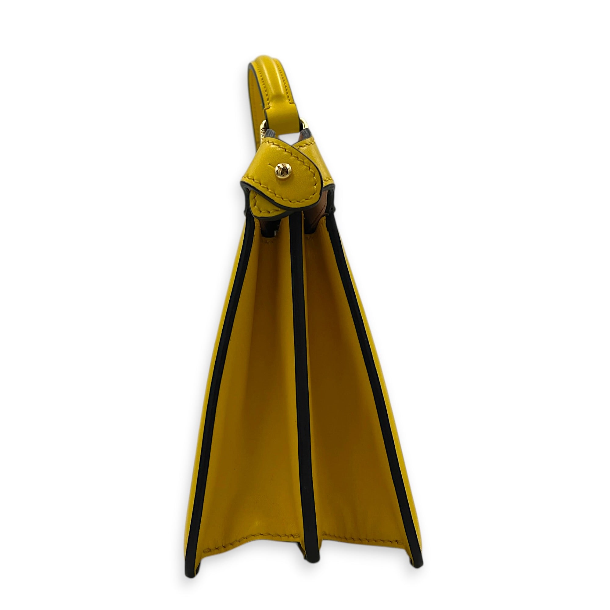 Peekaboo Top Handle Bag Yellow in Calfskin, Gold hardware