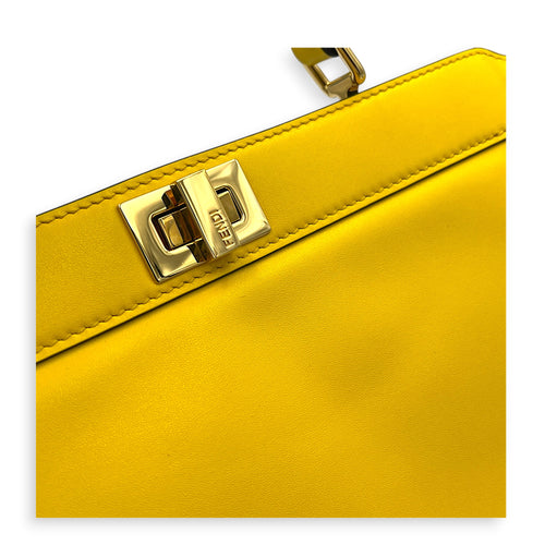 Peekaboo Top Handle Bag Yellow in Calfskin, Gold hardware
