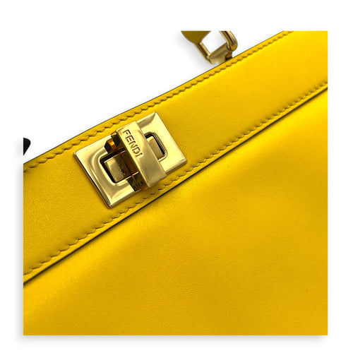 Peekaboo Top Handle Bag Yellow in Calfskin, Gold hardware