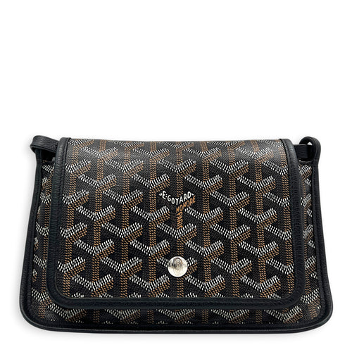 Plumet Pocket Shoulder Bag Black in Coated Canvas, Silver hardware