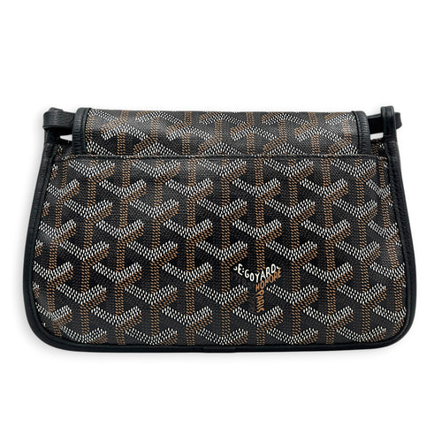 Plumet Pocket Shoulder Bag Black in Coated Canvas, Silver hardware