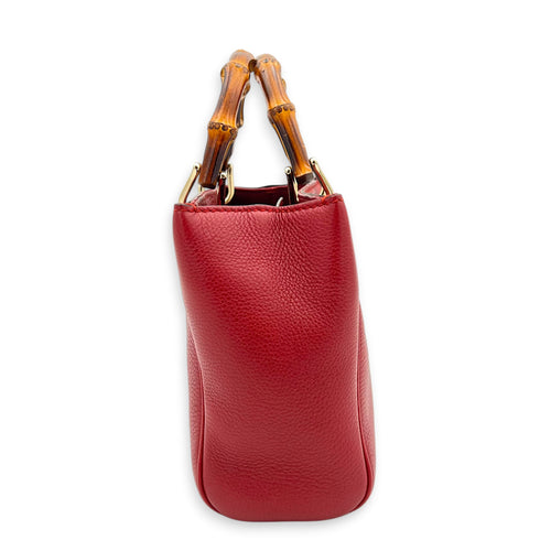 Bamboo Top Handle Bag Red in Calfskin, Gold hardware