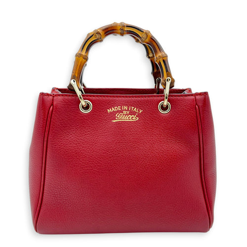 Bamboo Top Handle Bag Red in Calfskin, Gold hardware