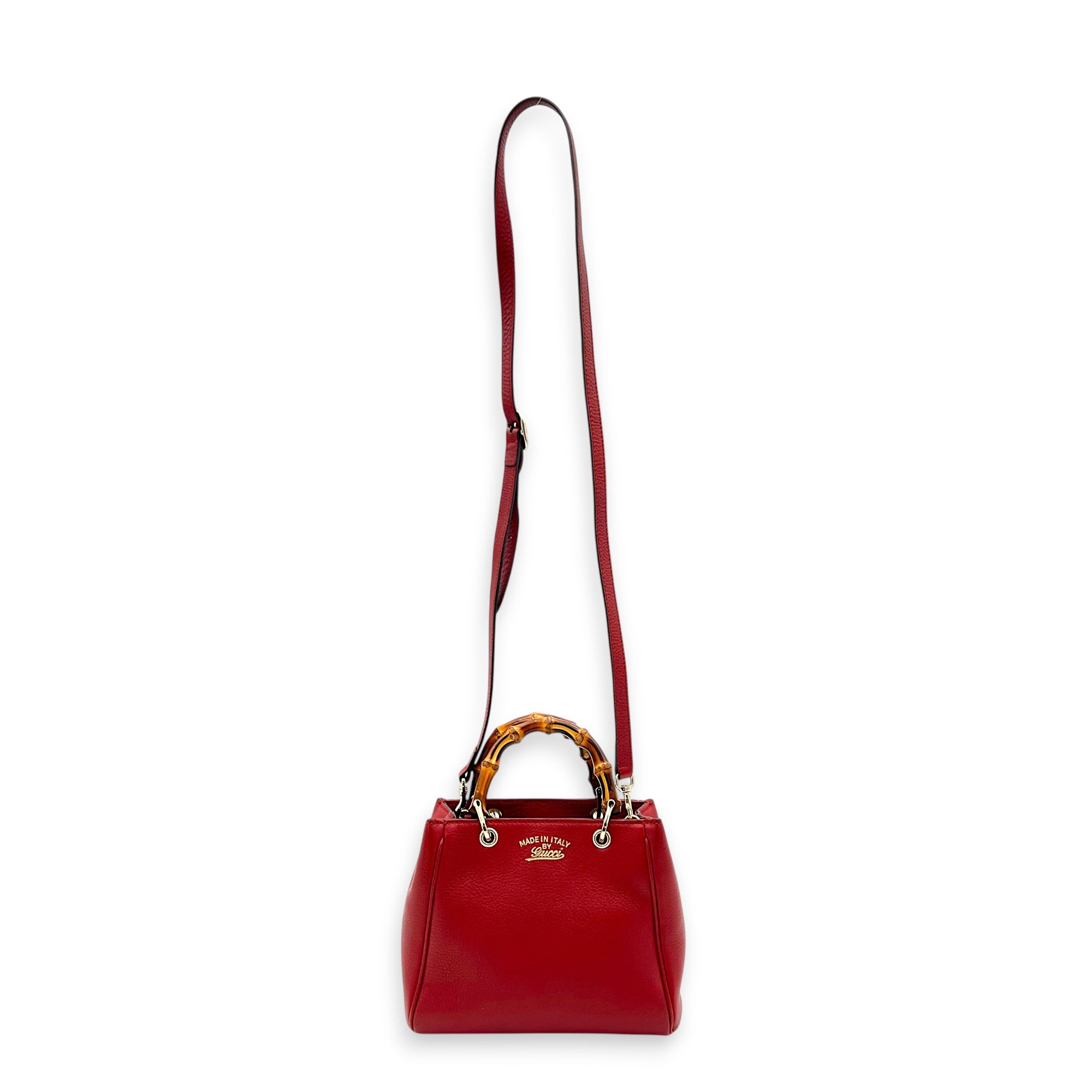 Bamboo Top Handle Bag Red in Calfskin, Gold hardware