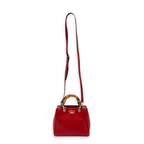 Bamboo Top Handle Bag Red in Calfskin, Gold hardware