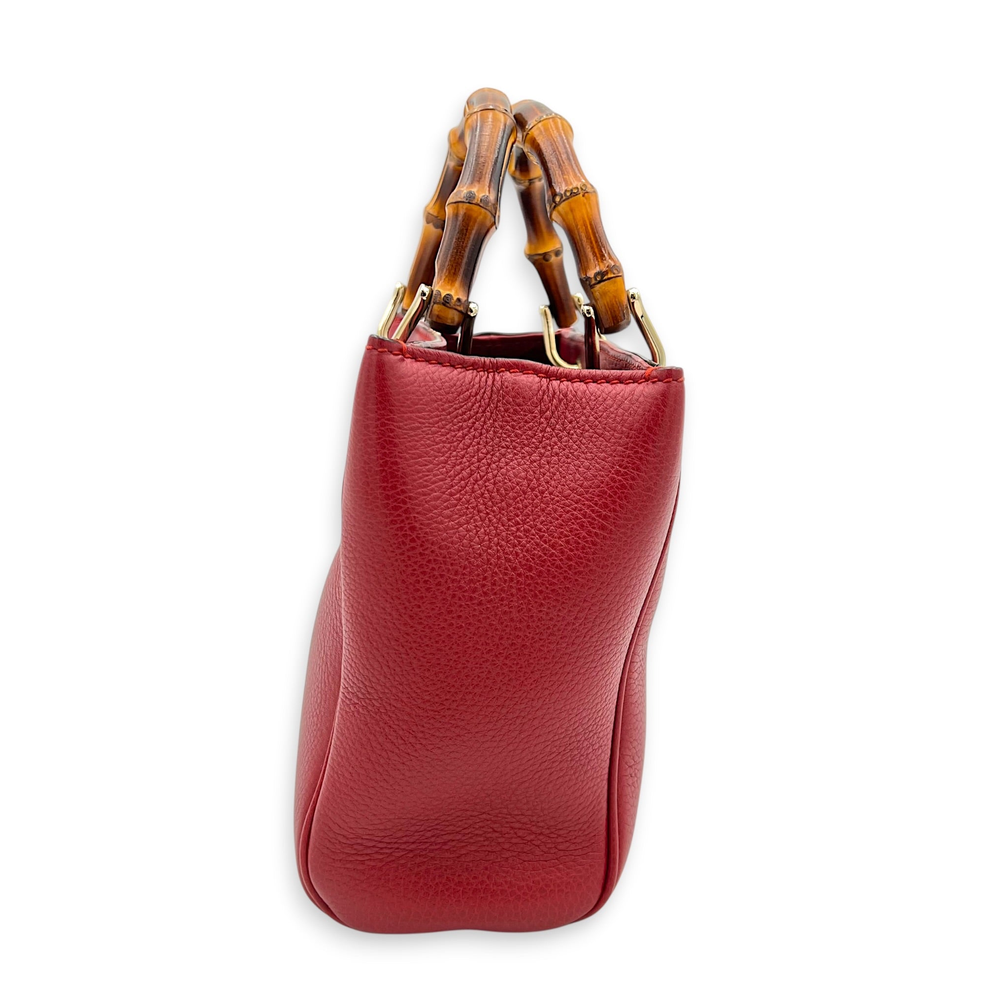 Bamboo Top Handle Bag Red in Calfskin, Gold hardware