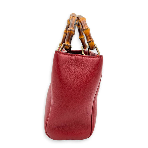 Bamboo Top Handle Bag Red in Calfskin, Gold hardware