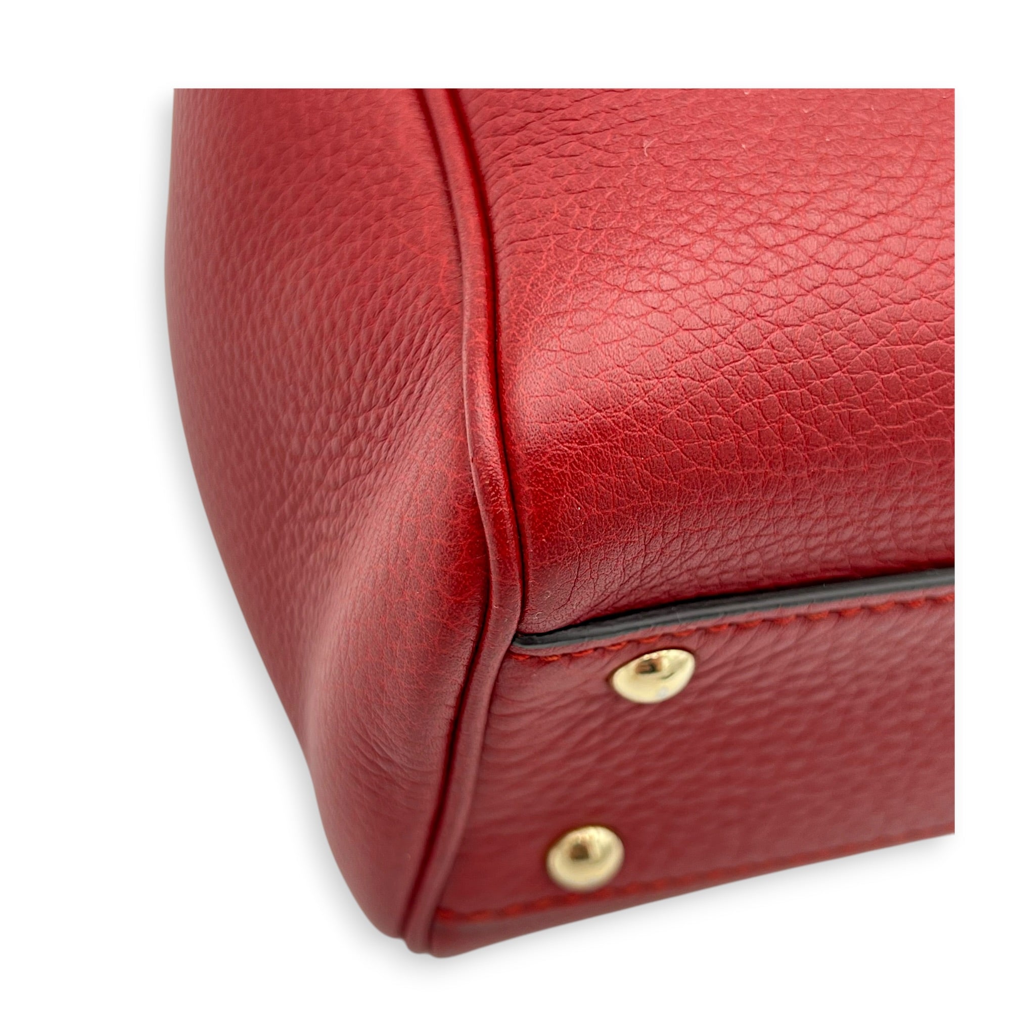 Bamboo Top Handle Bag Red in Calfskin, Gold hardware