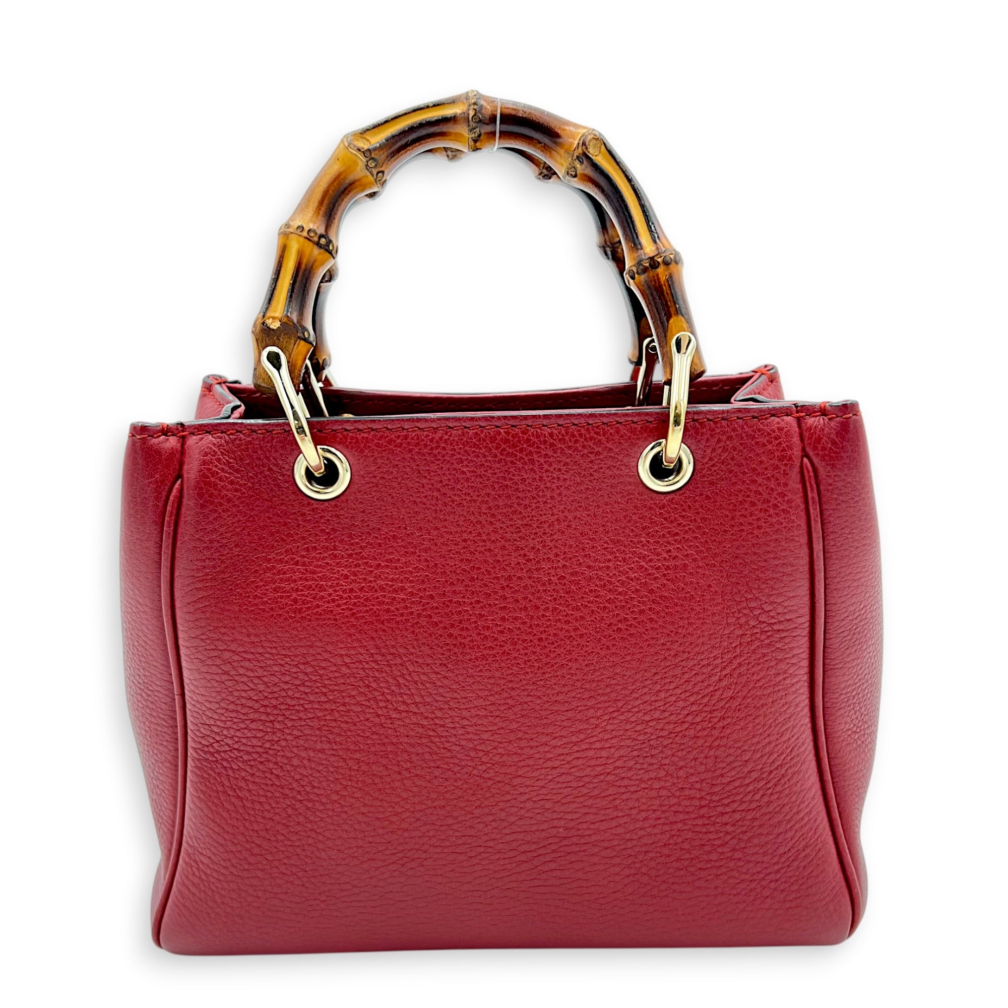 Bamboo Top Handle Bag Red in Calfskin, Gold hardware