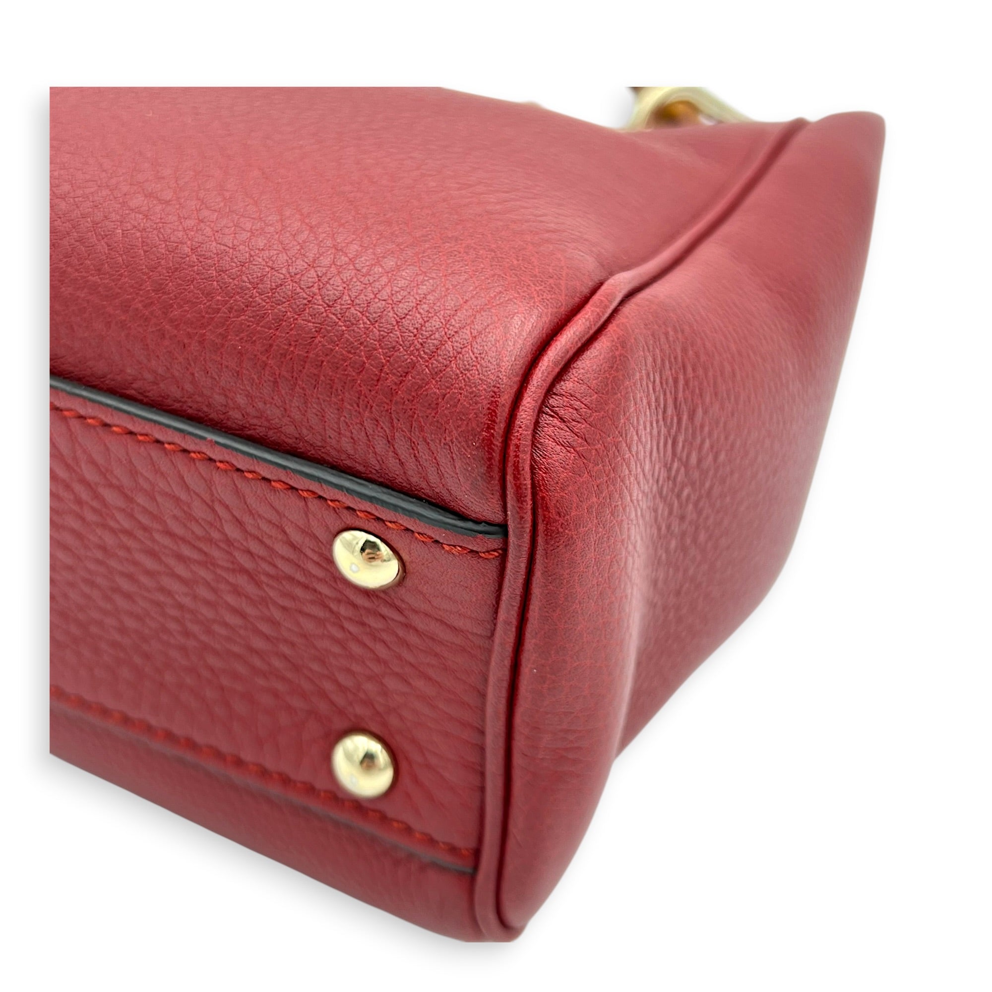 Bamboo Top Handle Bag Red in Calfskin, Gold hardware