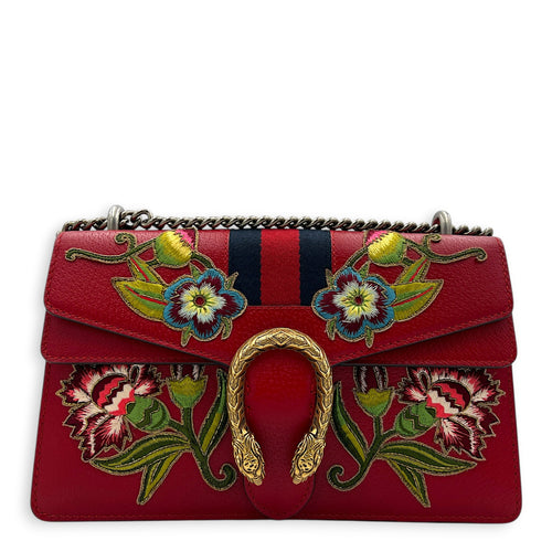 Dionysus Shoulder Bag Red in Calfskin, Gold hardware