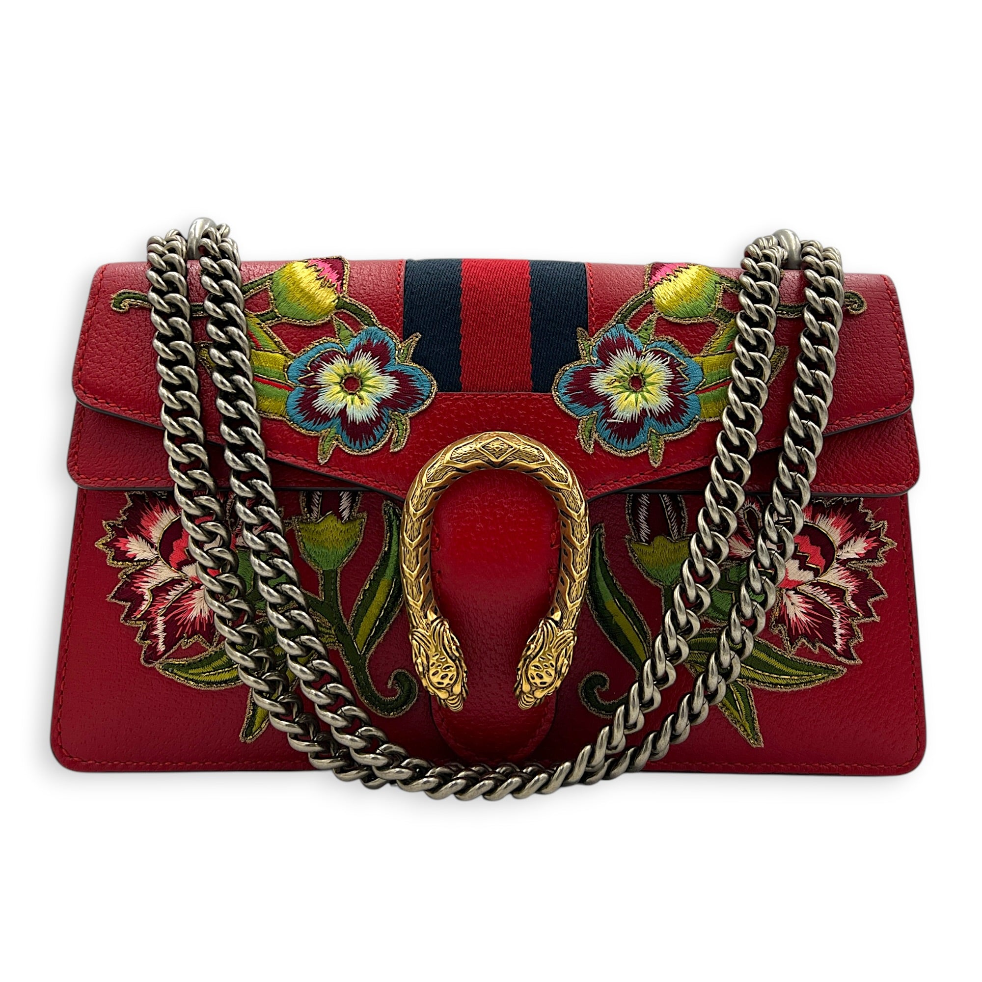 Dionysus Shoulder Bag Red in Calfskin, Gold hardware