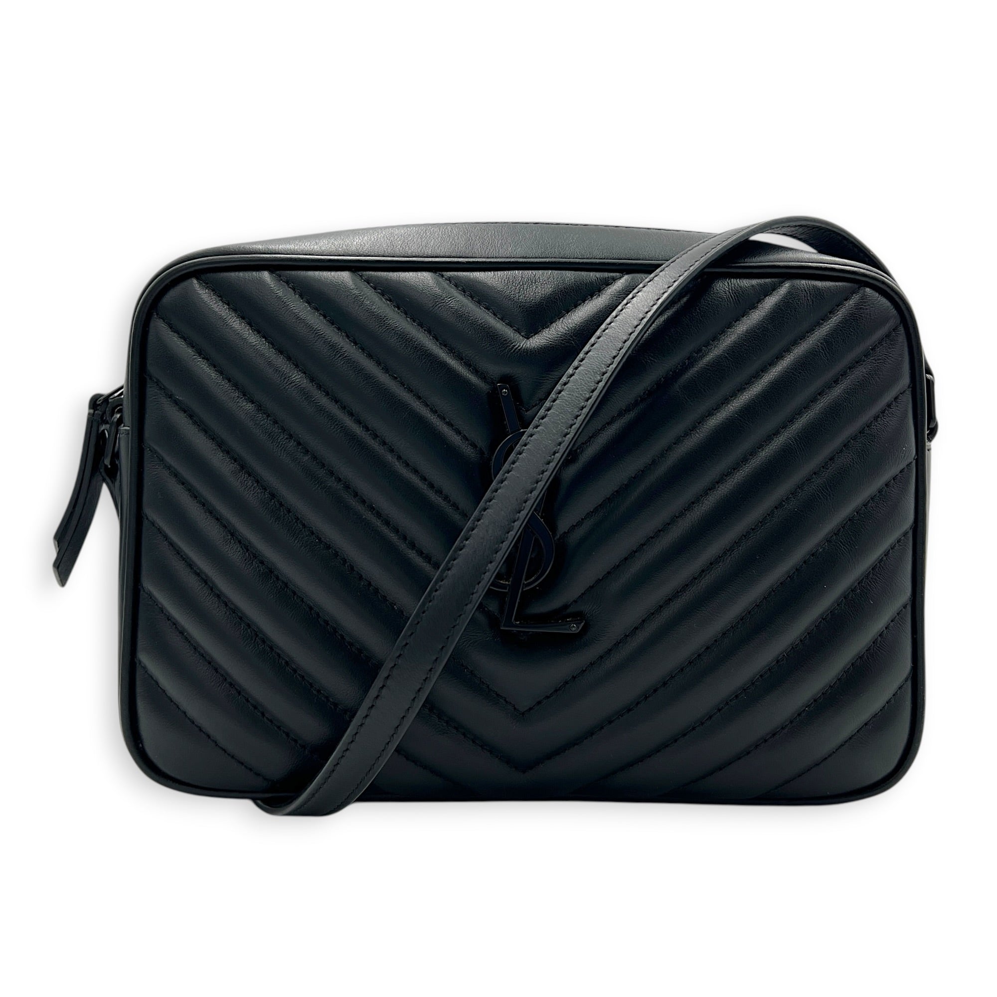 Loulou Shoulder Bag Black in Calfskin, Black hardware