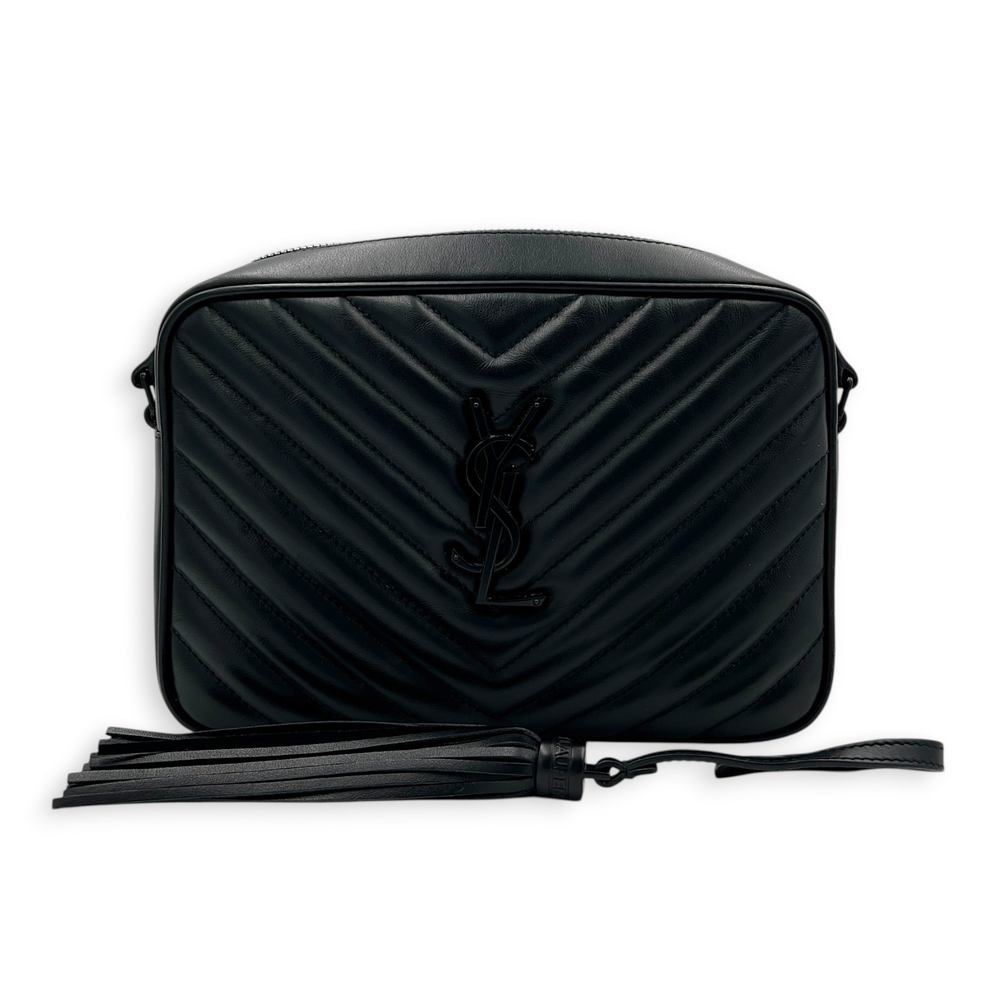 Loulou Shoulder Bag Black in Calfskin, Black hardware