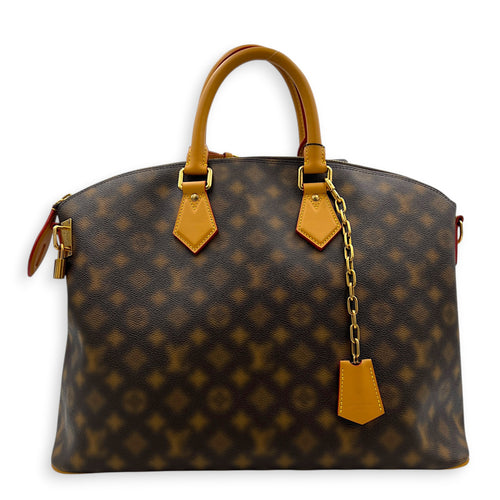 Lock It Top Handle Bag Brown in Coated Canvas, Gold hardware