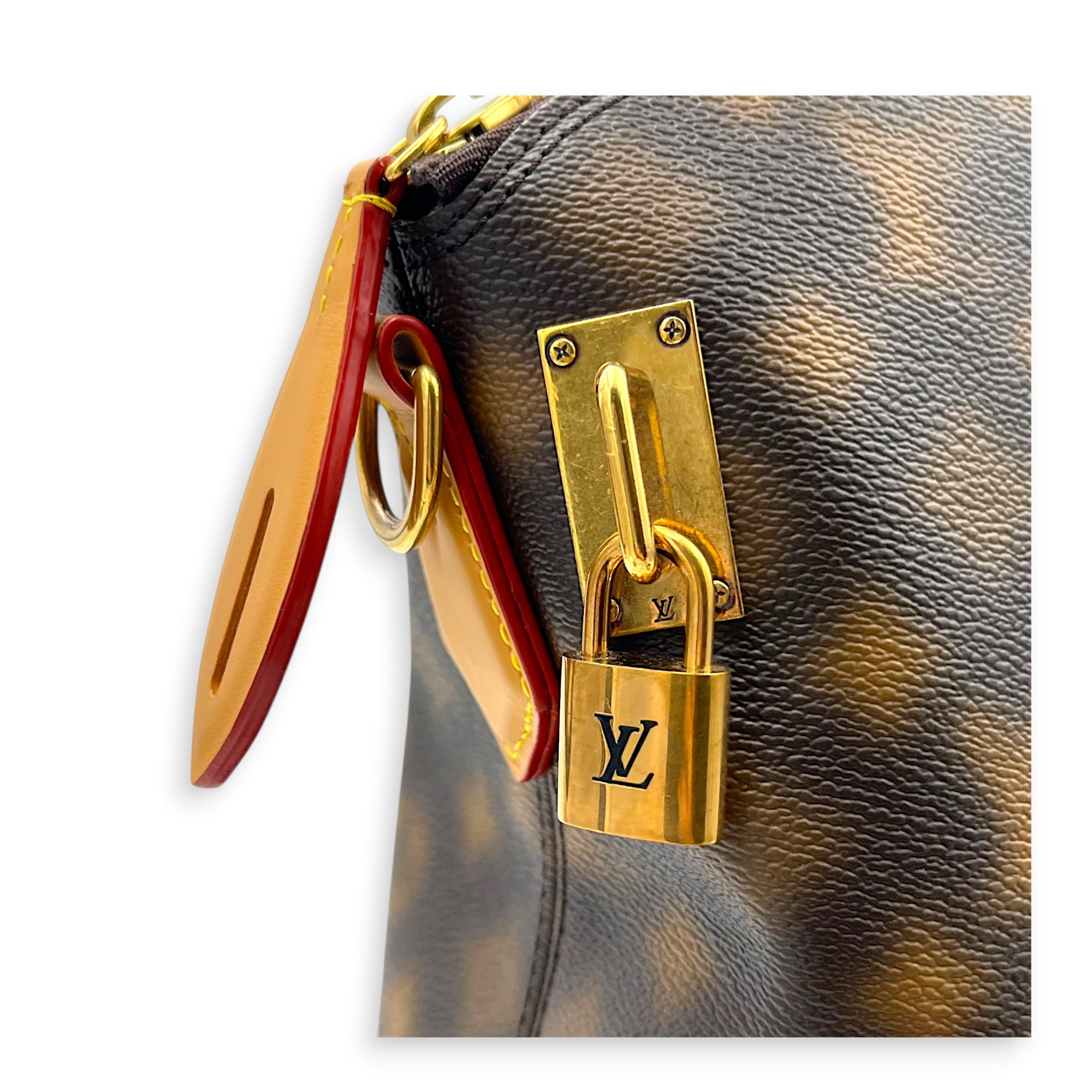 Lock It Top Handle Bag Brown in Coated Canvas, Gold hardware