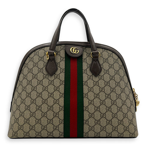 Ophidia Top Handle Bag Grey in Coated Canvas, Gold hardware
