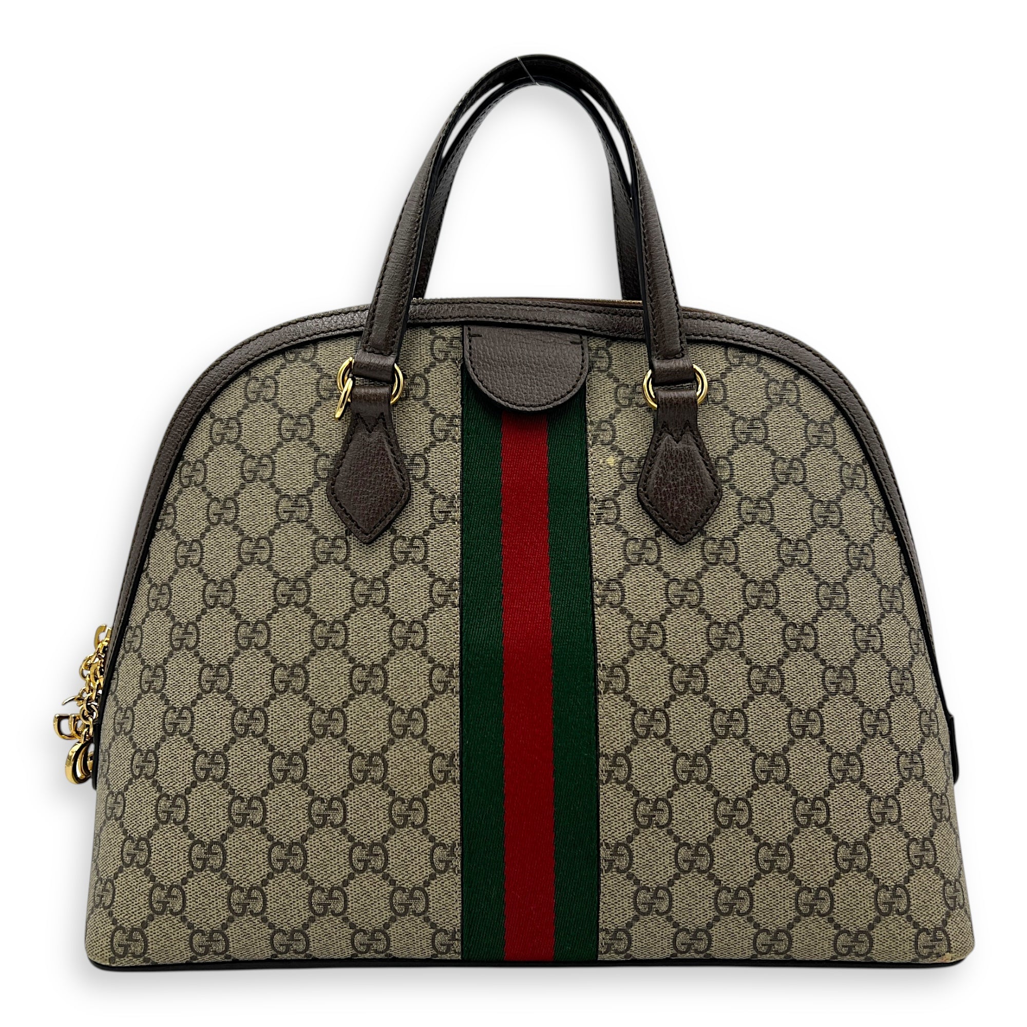 Ophidia Top Handle Bag Grey in Coated Canvas, Gold hardware
