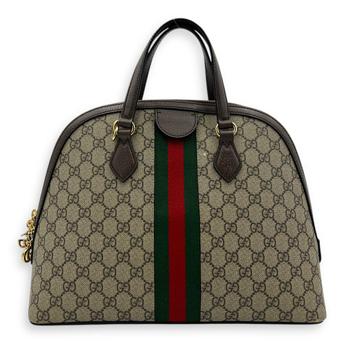Ophidia Top Handle Bag Grey in Coated Canvas, Gold hardware