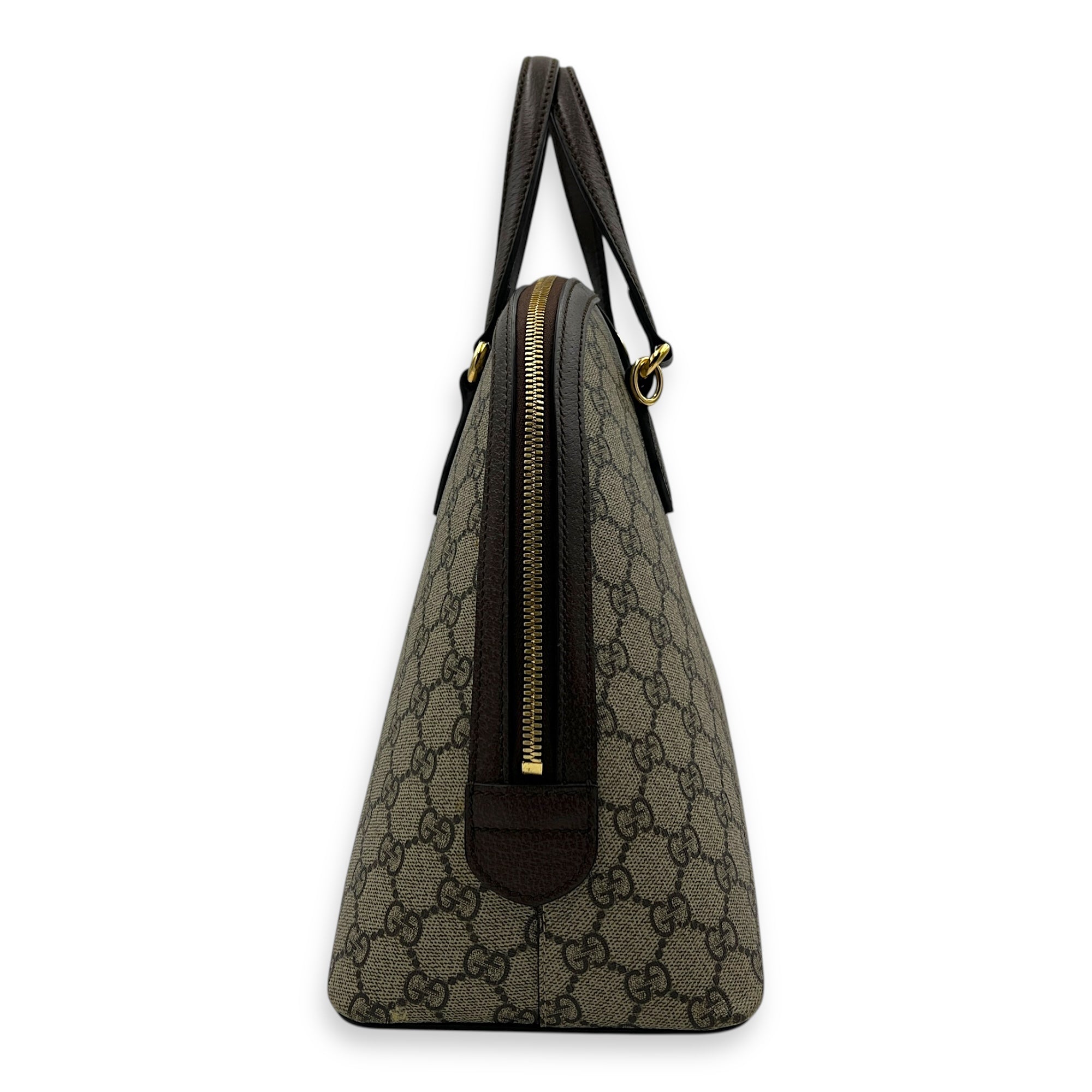 Ophidia Top Handle Bag Grey in Coated Canvas, Gold hardware