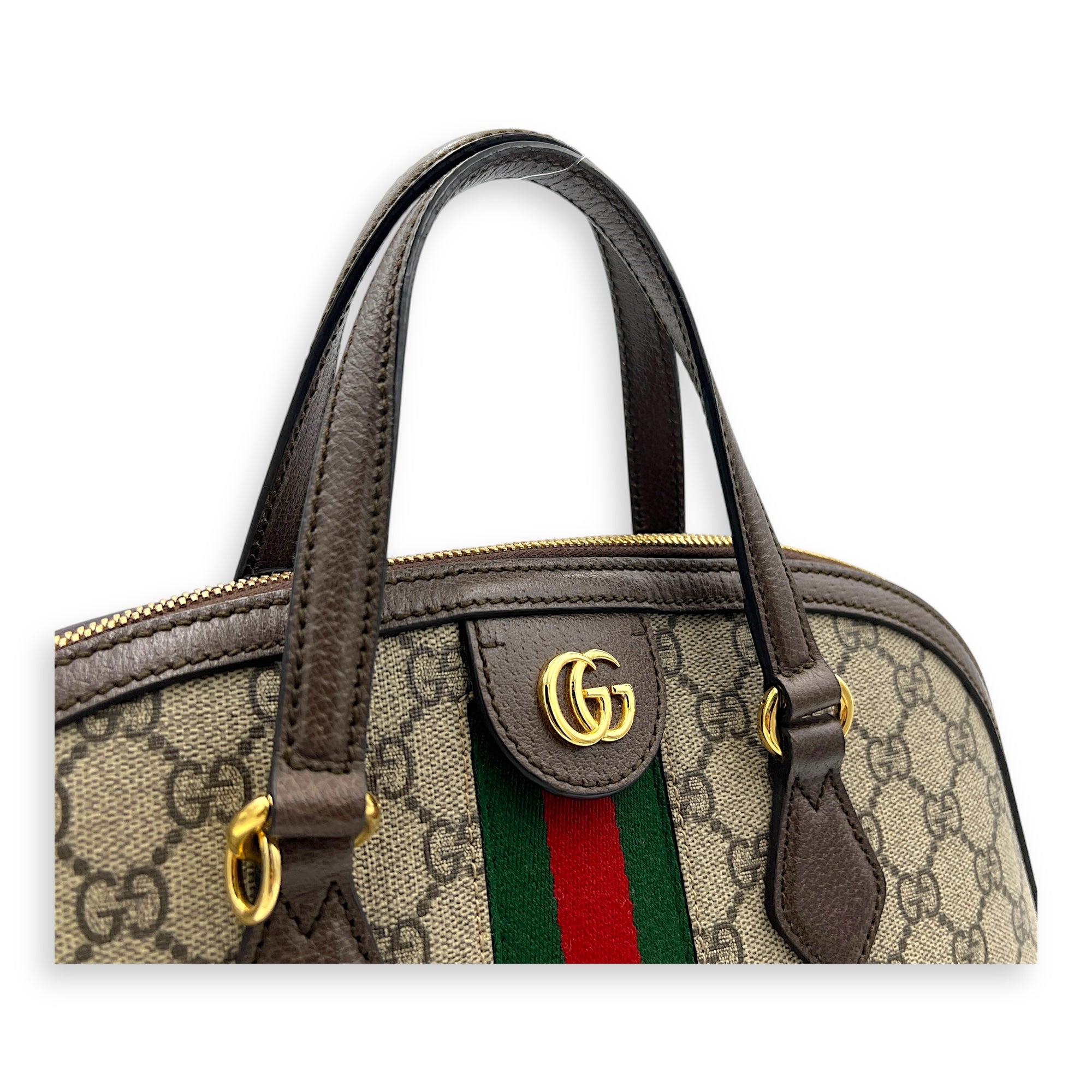 Ophidia Top Handle Bag Grey in Coated Canvas, Gold hardware