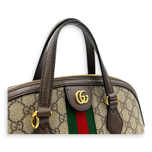 Ophidia Top Handle Bag Grey in Coated Canvas, Gold hardware