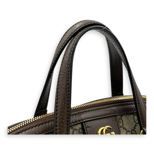 Ophidia Top Handle Bag Grey in Coated Canvas, Gold hardware