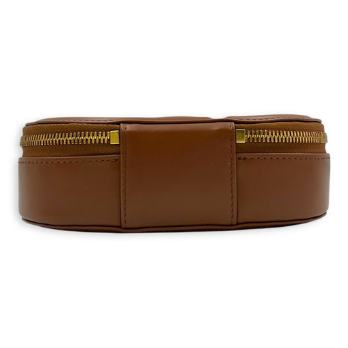 CD Crossbody Bag Brown in Calfskin, Gold hardware