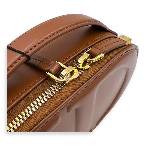 CD Crossbody Bag Brown in Calfskin, Gold hardware