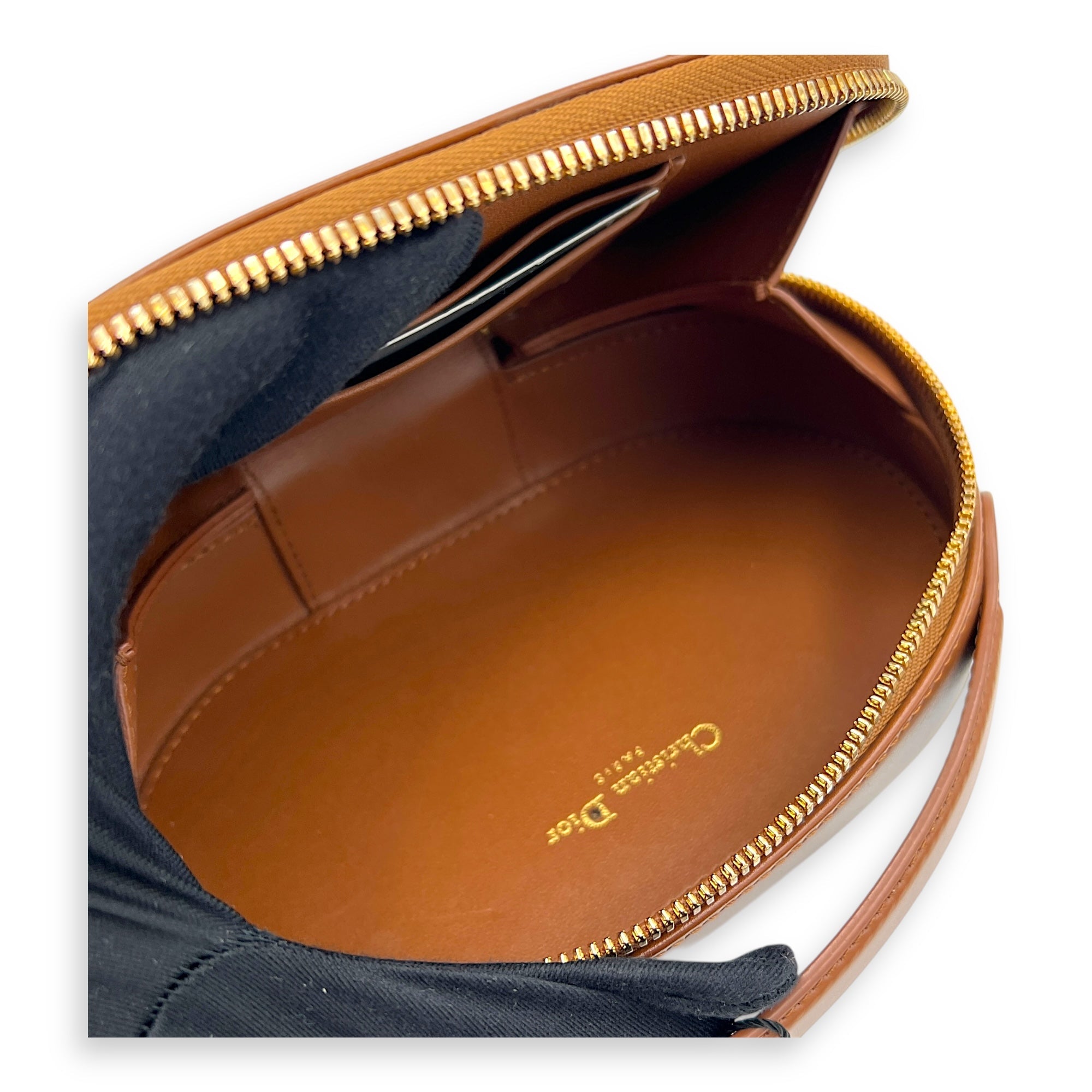 CD Crossbody Bag Brown in Calfskin, Gold hardware