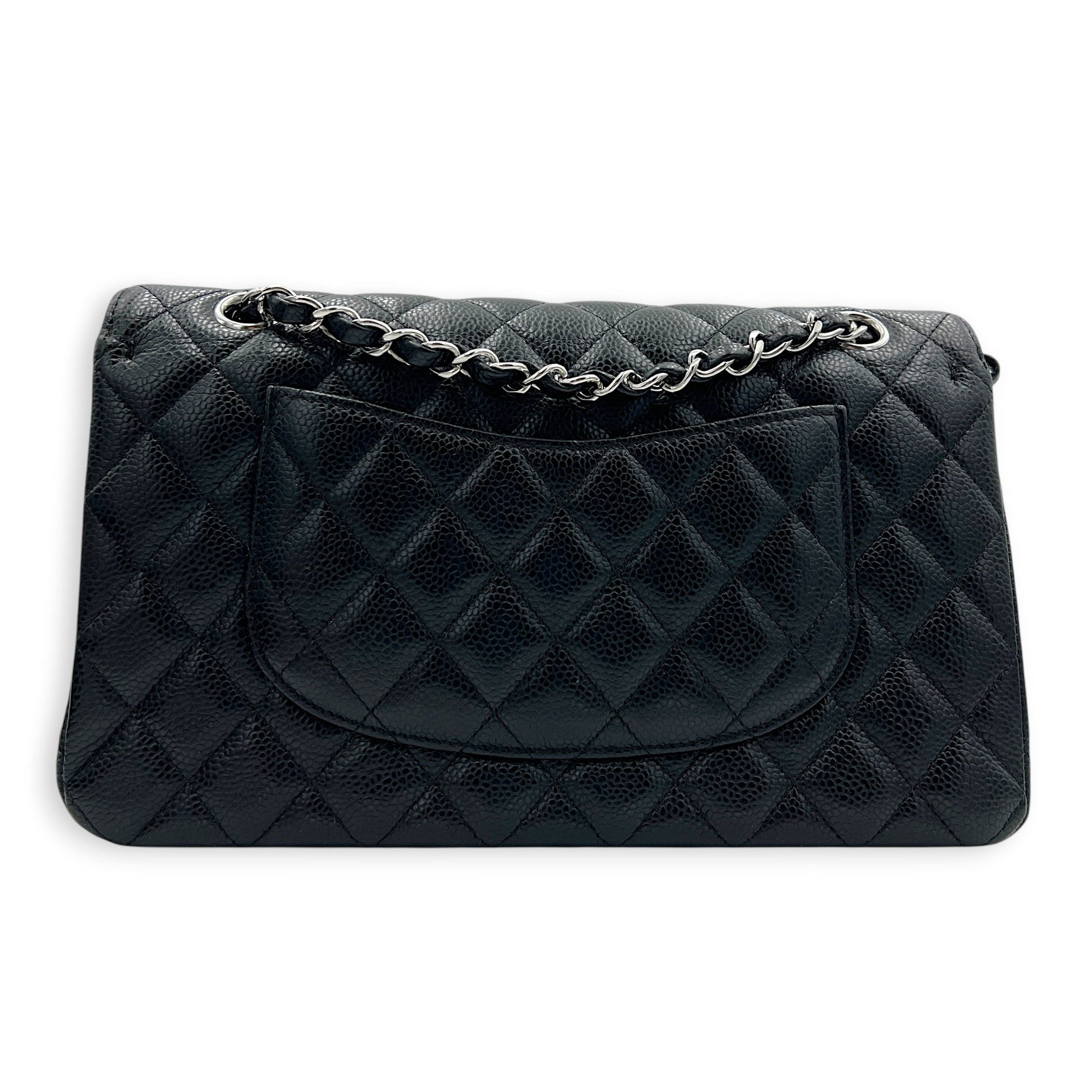 Classic Shoulder Bag Medium Black in Caviar Leather, Silver hardware
