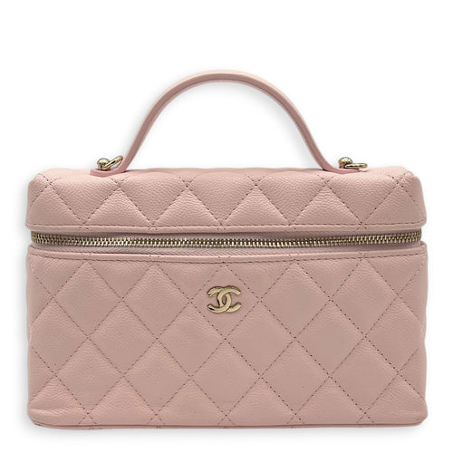 25S Vanity Top Handle Shoulder Bag Pink in Caviar Leather, Gold hardware