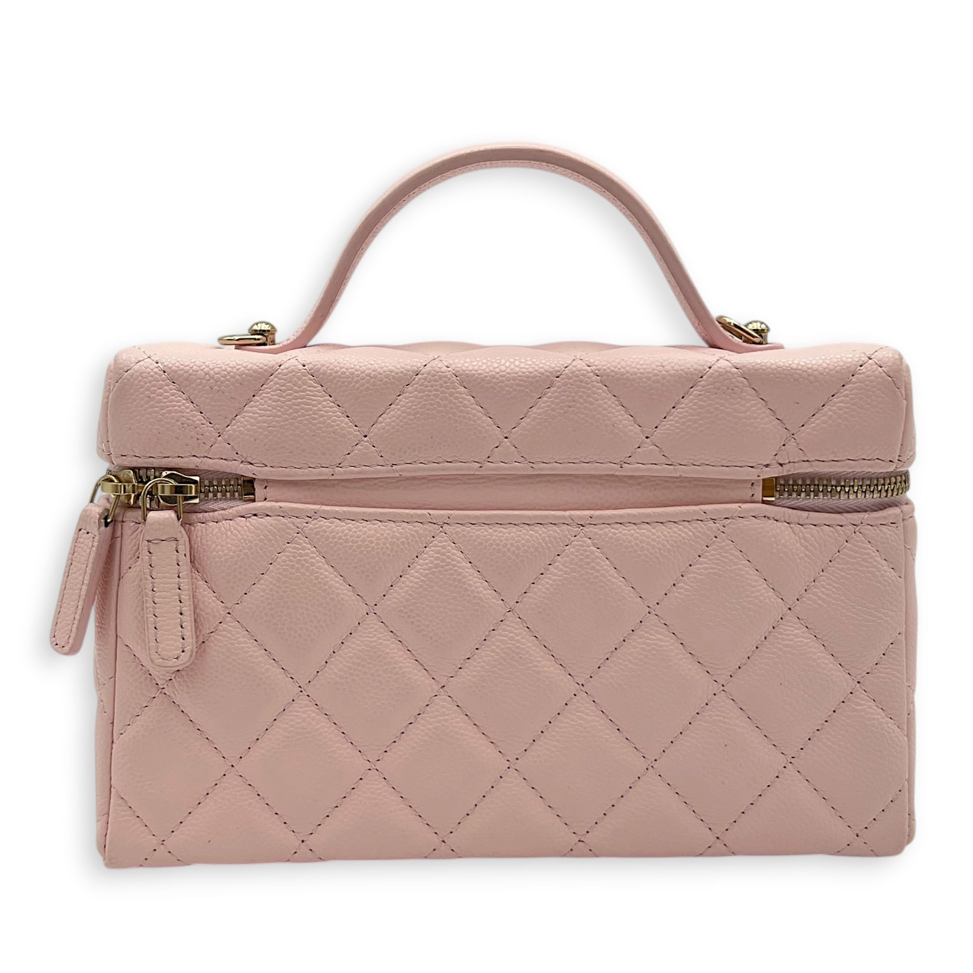 25S Vanity Top Handle Shoulder Bag Pink in Caviar Leather, Gold hardware